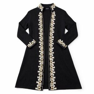 Moda International Women's L Long Cardigan Duster Sweayer 3D Floral Embroidered